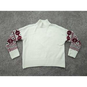 Christian Siriano Sweater Womens Medium Ivory Pullover Chenille Nordic Fair Isle